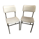 Pair of antique chairs chrome metal and skaï white 70s vintage
