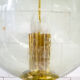 Table lamp in brass and blown glass, Caccia Dominioni style 60s