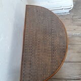 Gueridon en demi-lune vintage en rotin et cannage sur bois