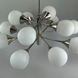 12-flame Sputnik chandelier from the 1960s and 1970s, Kaiser Leuchten, opal glass design