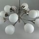 12-flame Sputnik chandelier from the 1960s and 1970s, Kaiser Leuchten, opal glass design