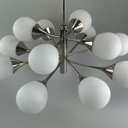 12-flame Sputnik chandelier from the 1960s and 1970s, Kaiser Leuchten, opal glass design