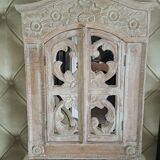 Carved white wood mirror 1990 decorative carved with opening shutters on a square mirror