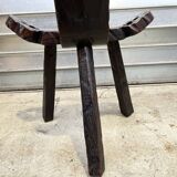 Brutalist rustic tripod chair in carved wood