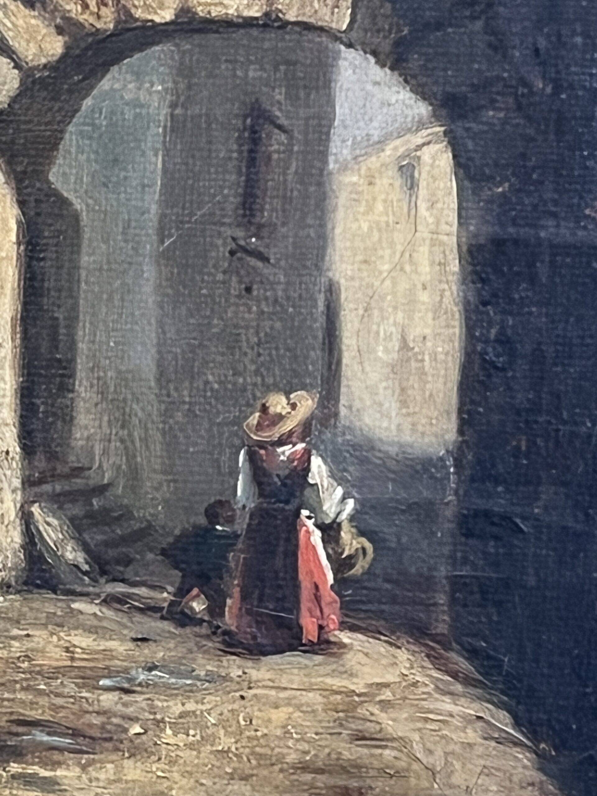 19th century painting, oil on canvas, interior decor of a lively village