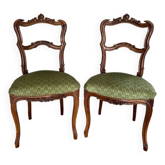 Pair of 19th century Louis XV style chairs, Napoleon III period in walnut