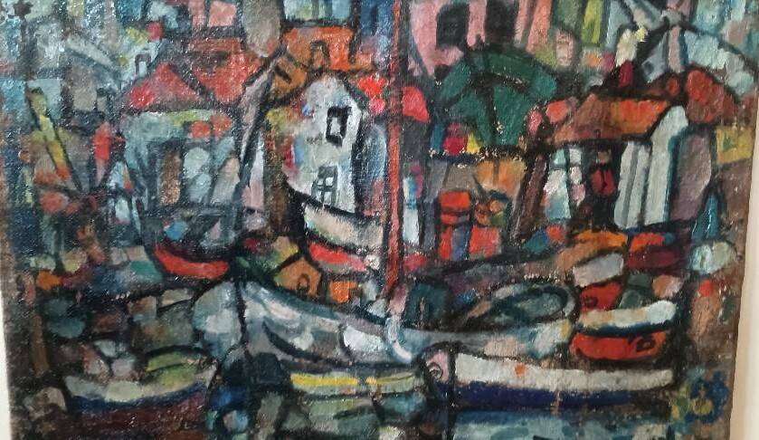 Oil on canvas by Ferruccio Ferri - 1953 - "Boats of Syracuse" expressionist period of Syracuse.