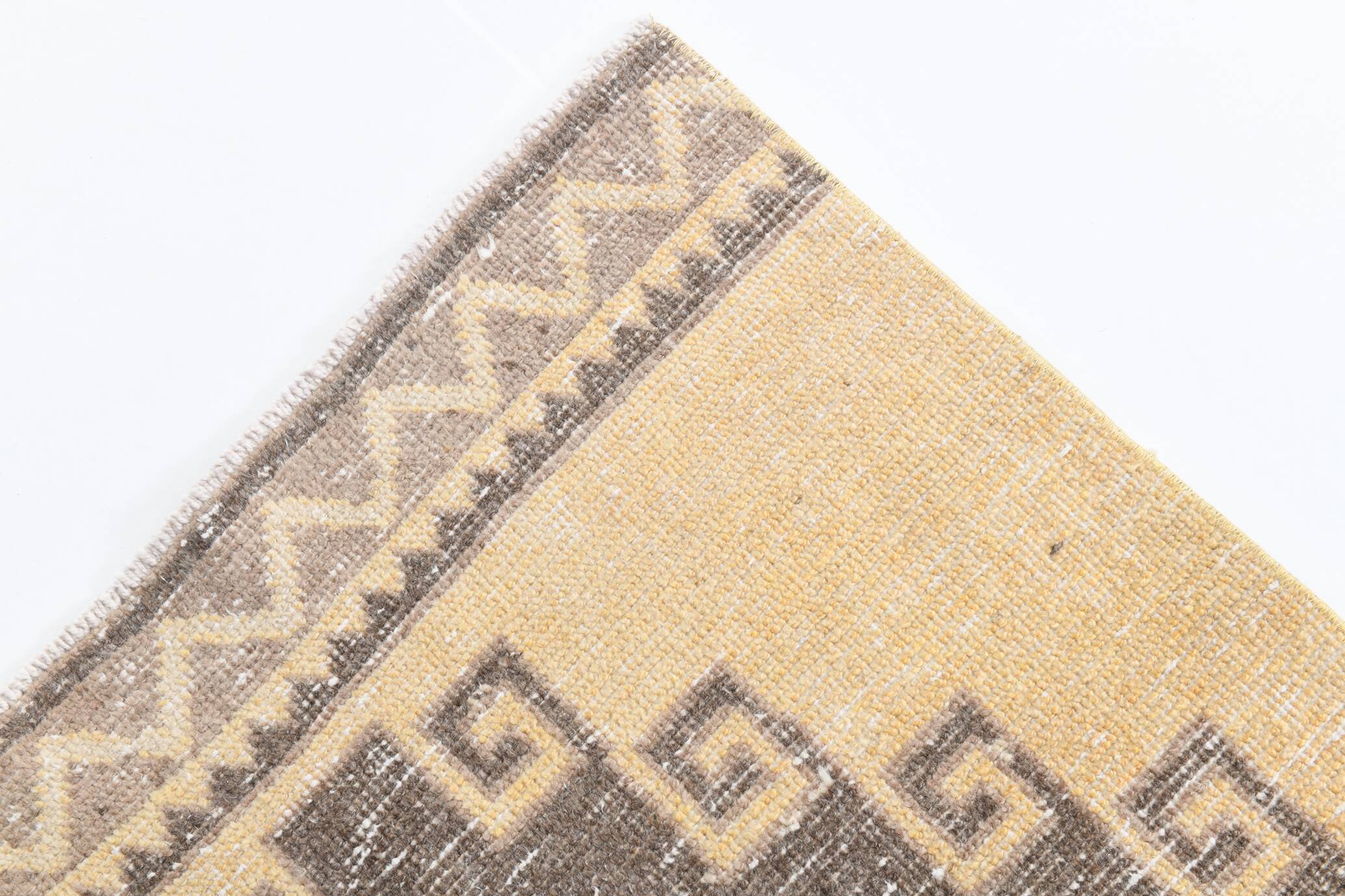 3x12 Light Yellow & Brown Turkish Vintage Runner Rug, 80x373Cm