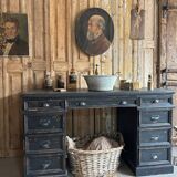 Bureau, meuble de salle de bain ancien en bois patiné noir