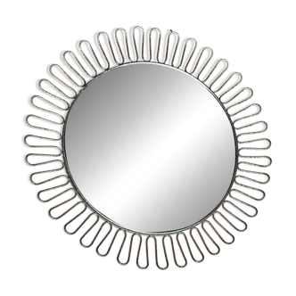 Vintage round sun-shaped mirror in the style of Josef Frank.