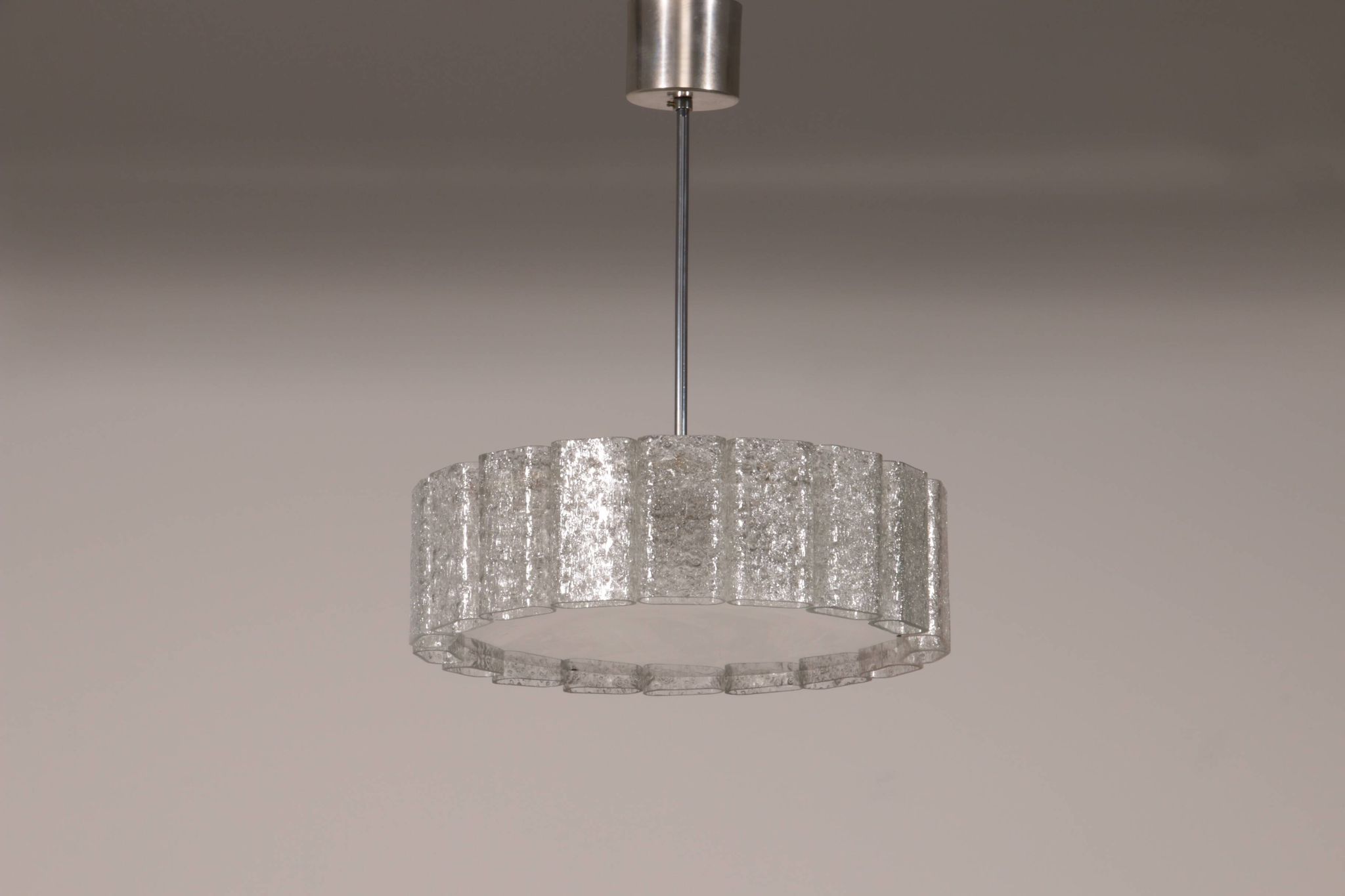 "Doria Leuchten Ice Glass Hanging Lamp with Relief Glass Cylinders, 1960s"