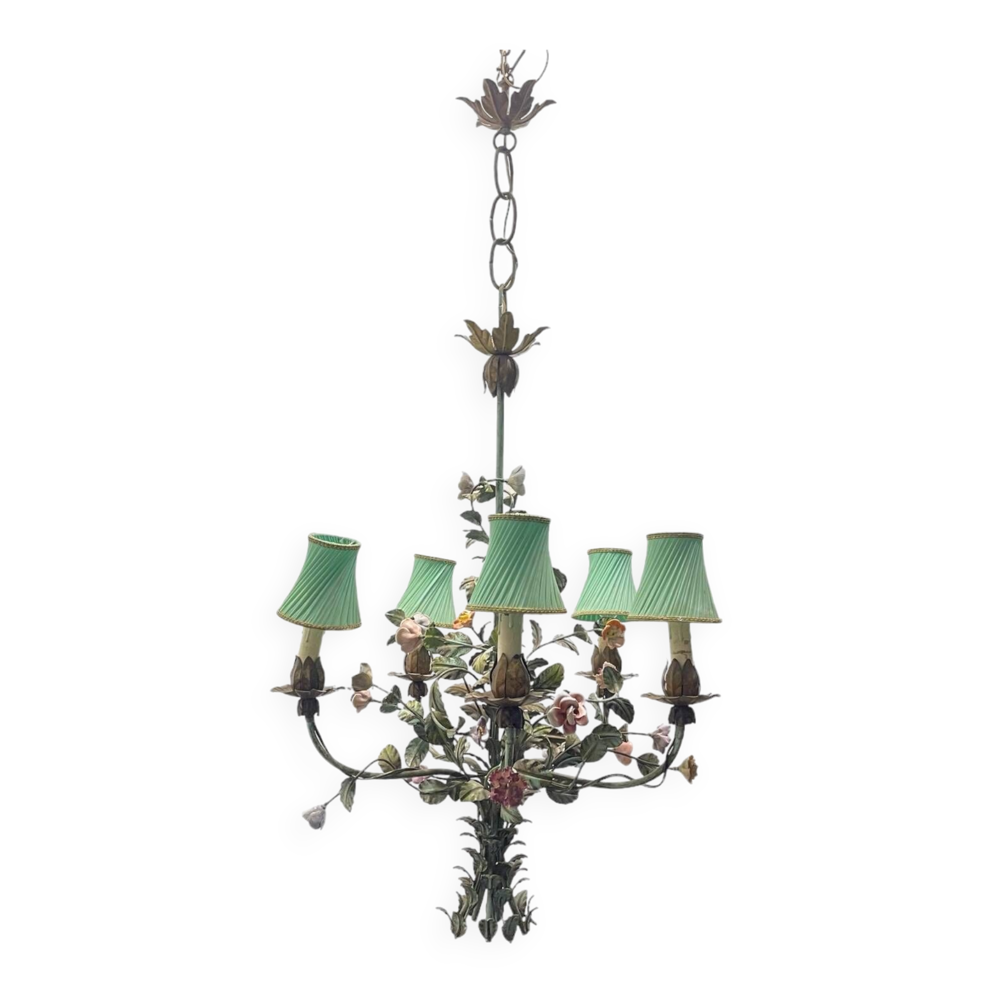 Vintage Tole Ceramic Flower Chandelier 1950’s