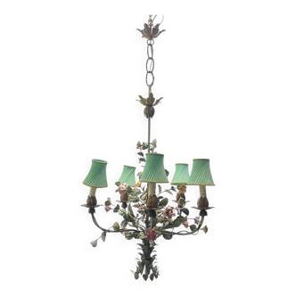 Vintage Tole Ceramic Flower Chandelier 1950’s