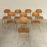 Set of 8 metal and wood school chairs  
Former Czechoslovakia 1960