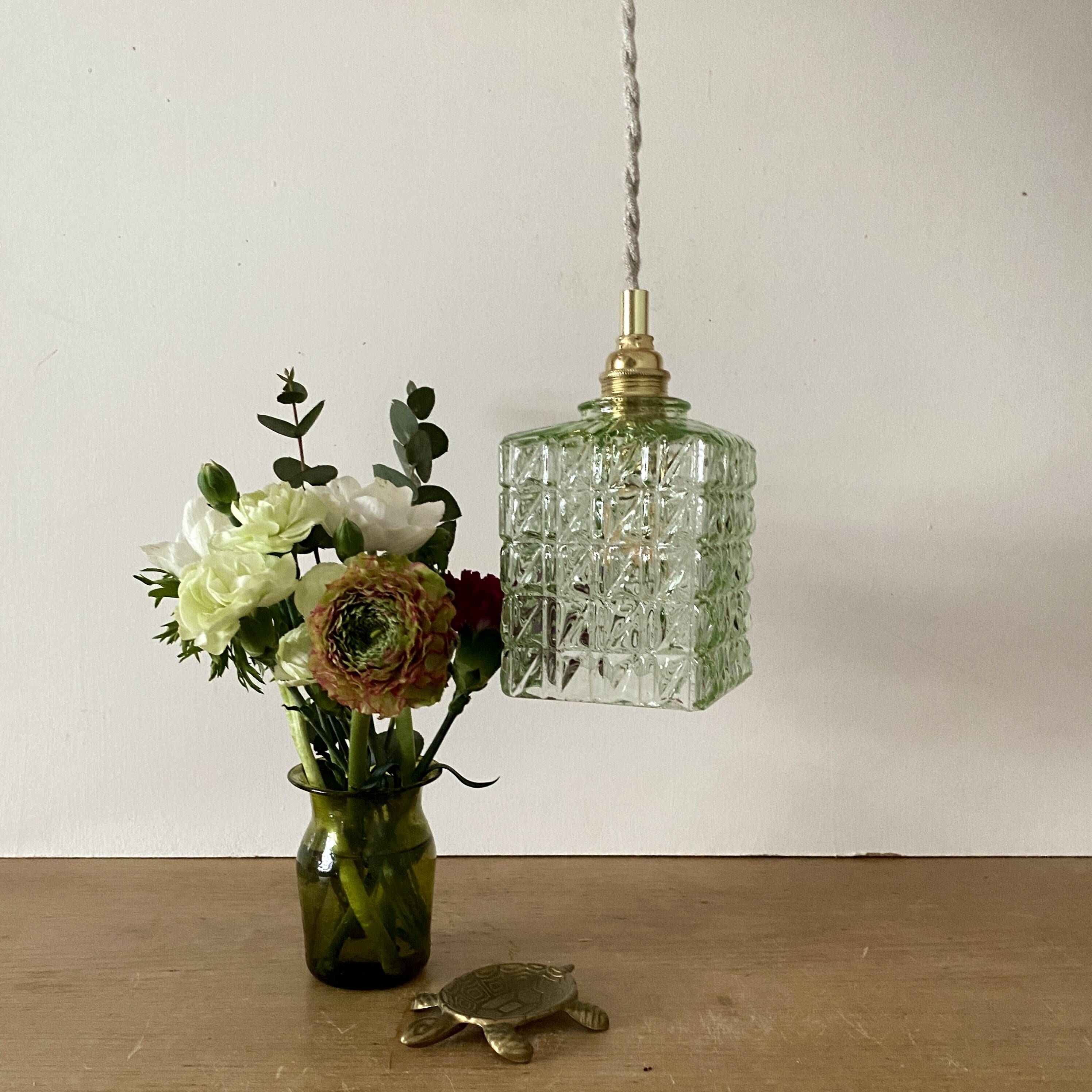 Vintage globe pendant light in green molded glass