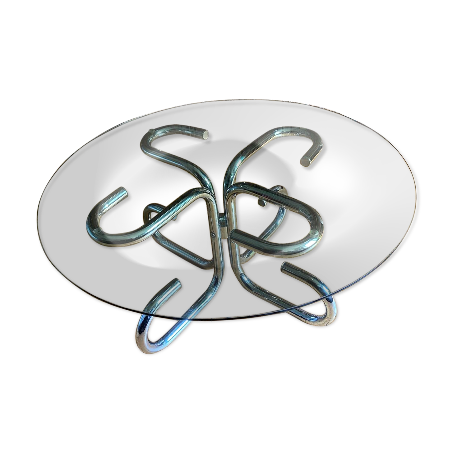 Vintage glass and chrome coffee table