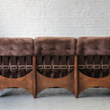 Brutalist 3-seater sofa with a super soft brown fabric, 1970’s