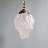 Art Deco suspension in frosted pressed moulded glass, 1920s-30s.