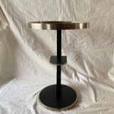 Vintage side table in glass, wood and aluminum