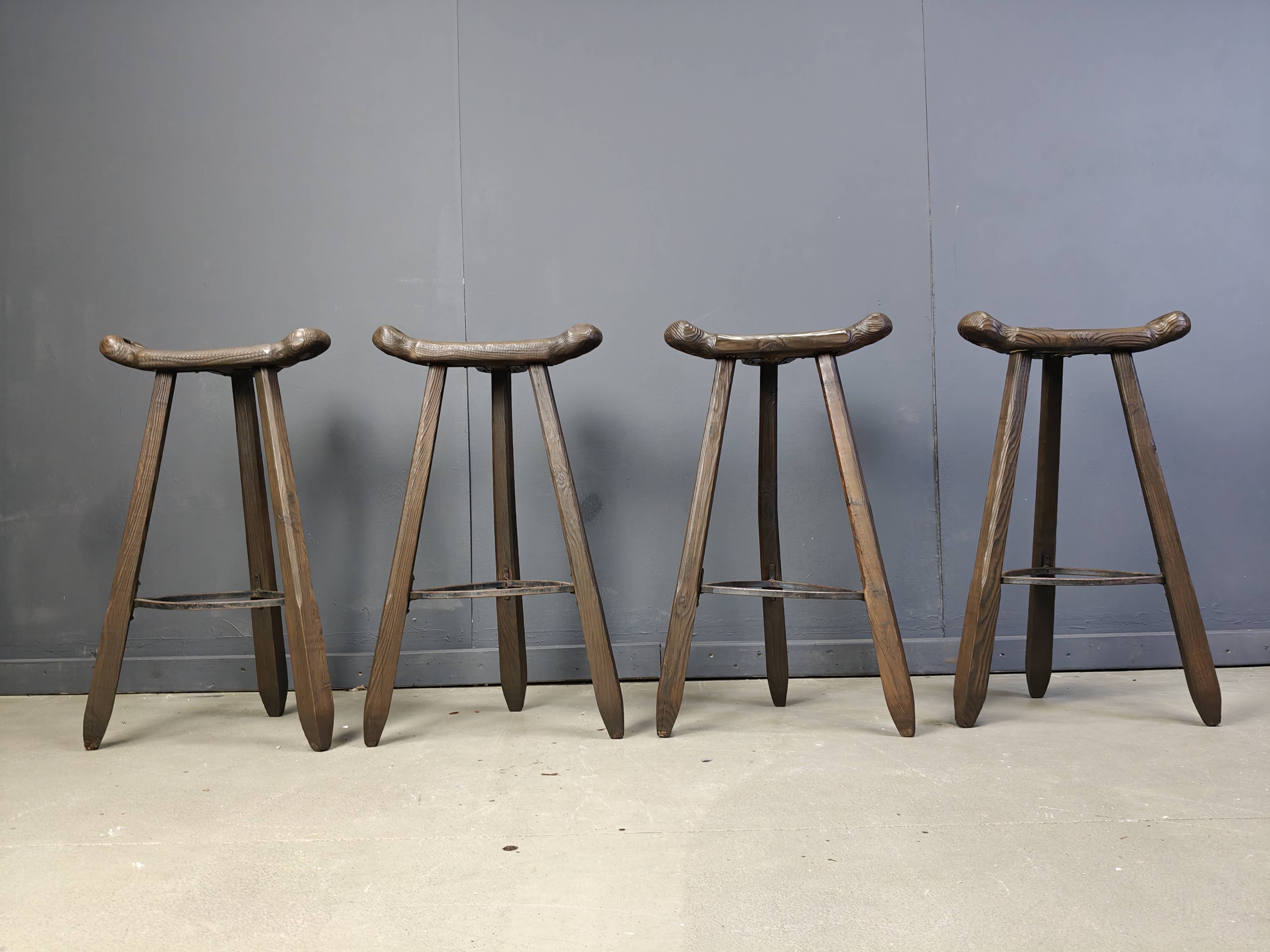 Mid century brutalist bar stools - set of 4, 1960s