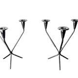 Pair of art deco stainless steel 3-flame candlesticks, Spain, 1970