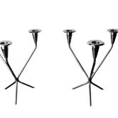 Pair of art deco stainless steel 3-flame candlesticks, Spain, 1970