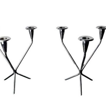 Pair of art deco stainless steel 3-flame candlesticks, Spain, 1970