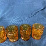 Set of 4 glasses in pressed glass mold vintage geometric shape