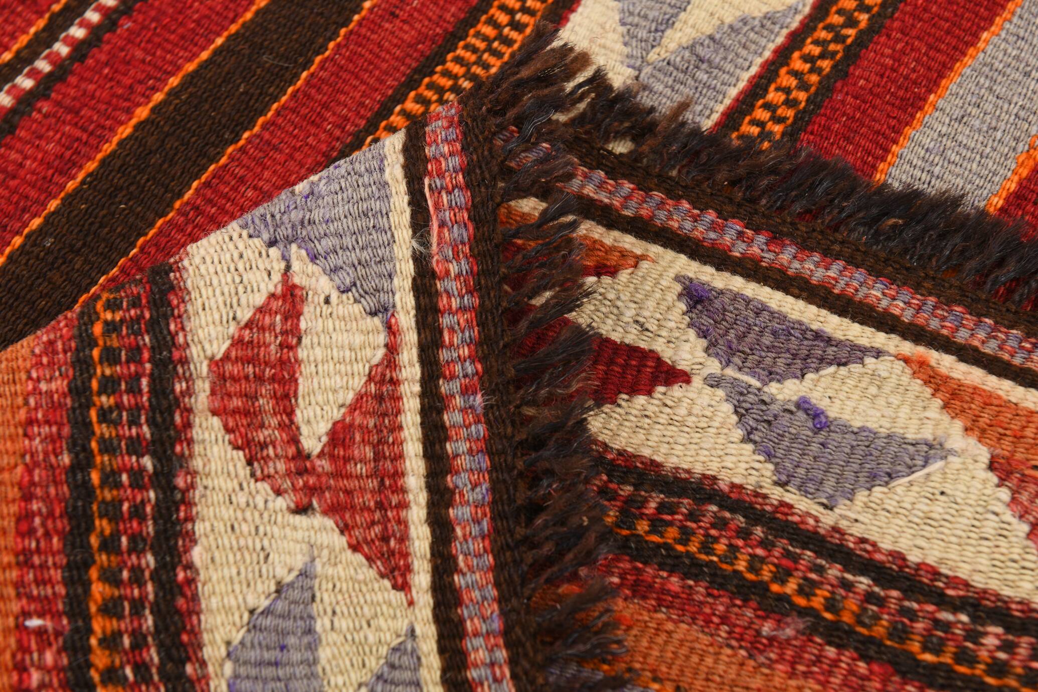 4x9 Red & Blue Turkish Kilim Rug, Living Room Rug, 133x272Cm Vintage Kilim