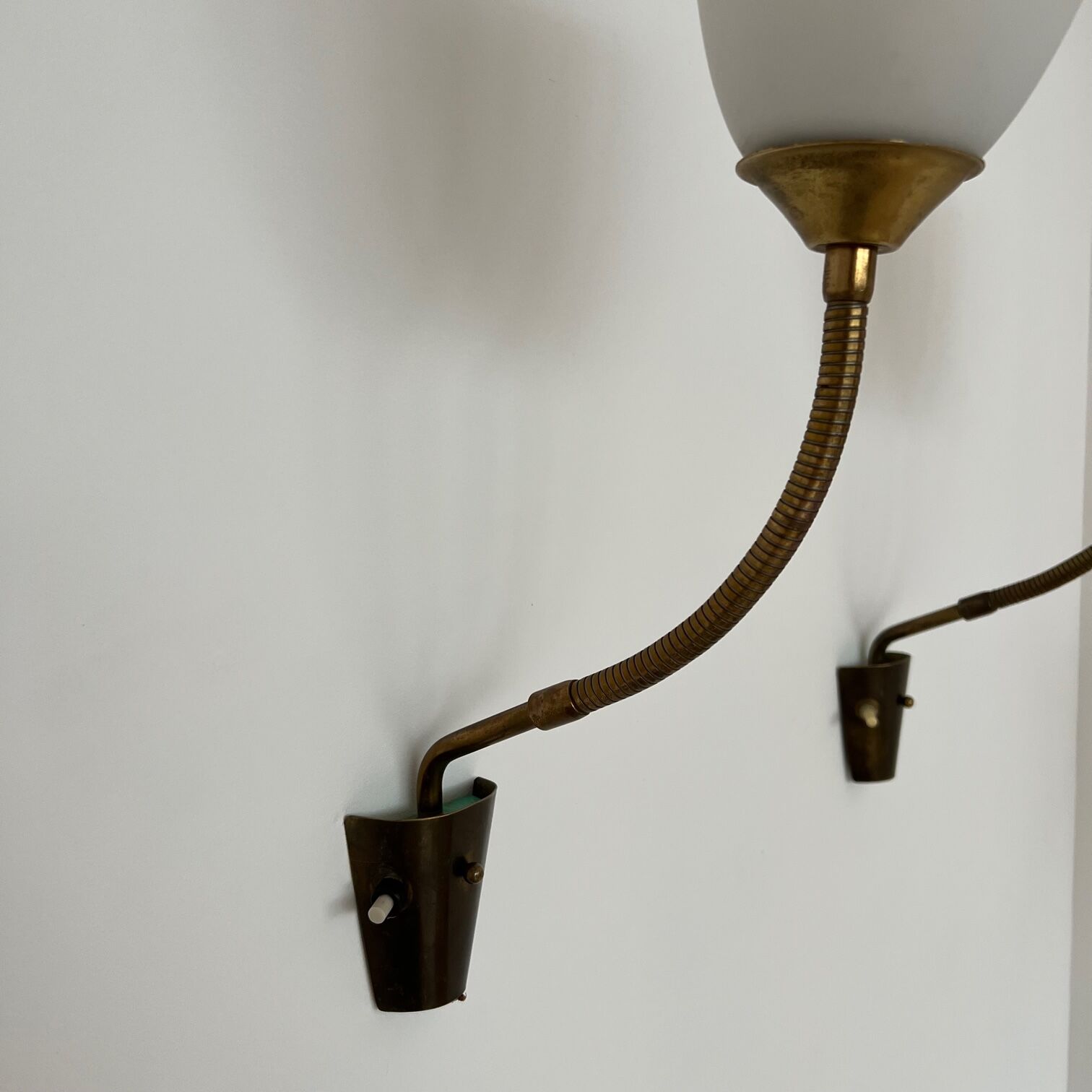 Pair of Brass and Opaline Glass Mid-Century Swedish Wall Lights
