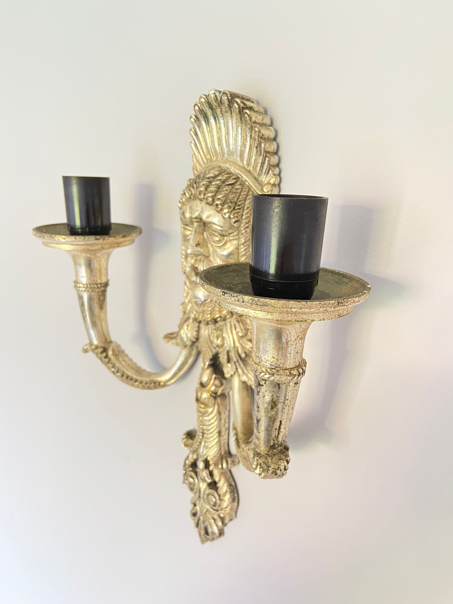 Wall lamp Mascherone Tragedia Greca in silver cast alloy
