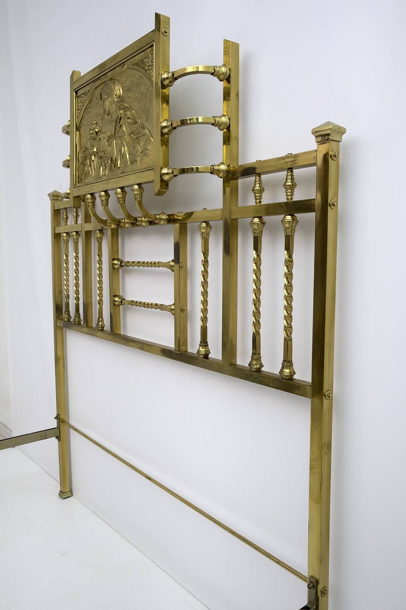 Art Nouveau Italian Brass Double Bed, Early 1900s