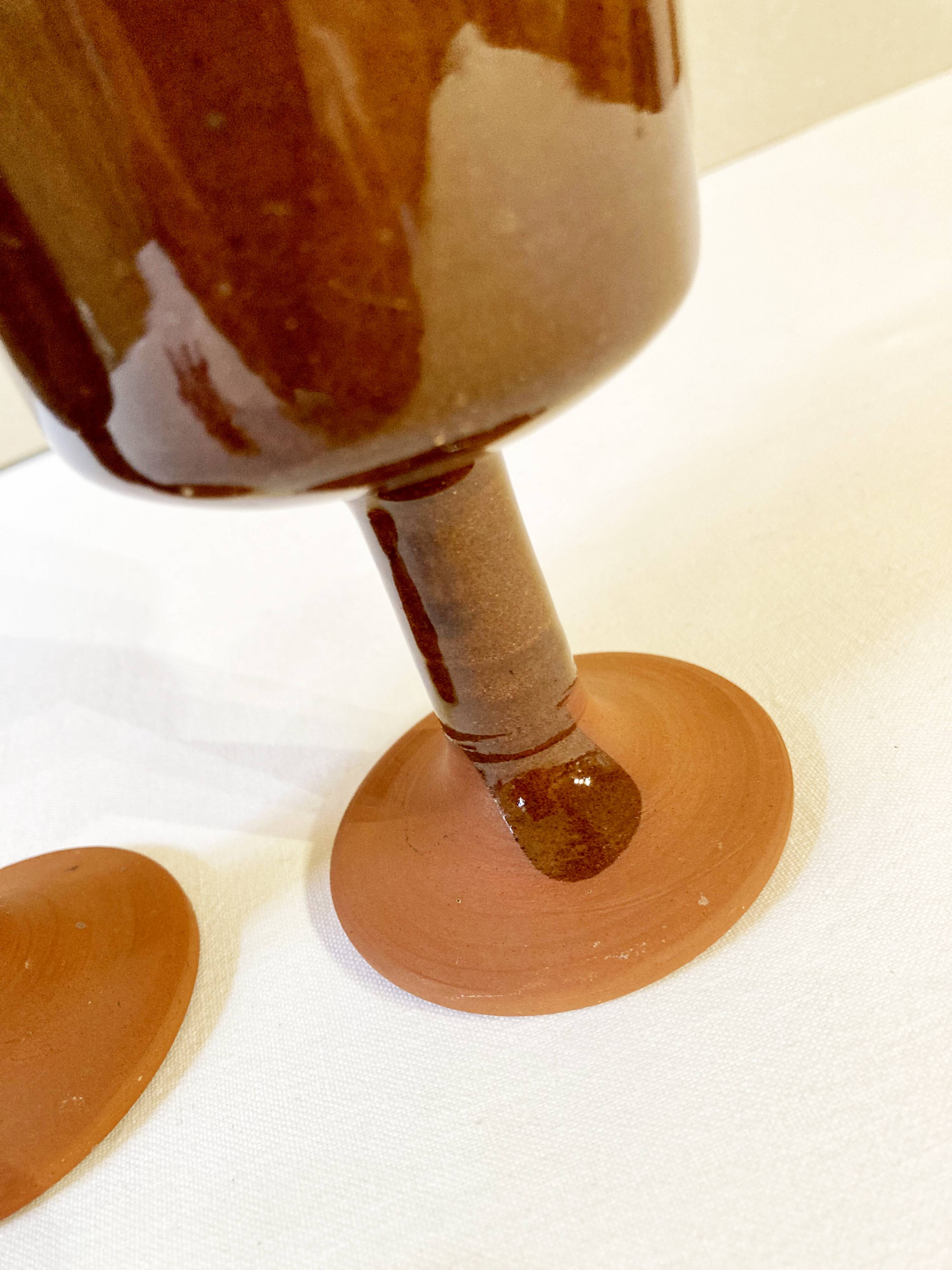 Brown glazed artisanal ceramic stemware