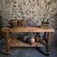 French industrial kitchen island, antique work table in chestnut and oak, circa 1900.