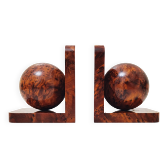 Art deco bookends in polished burl wood