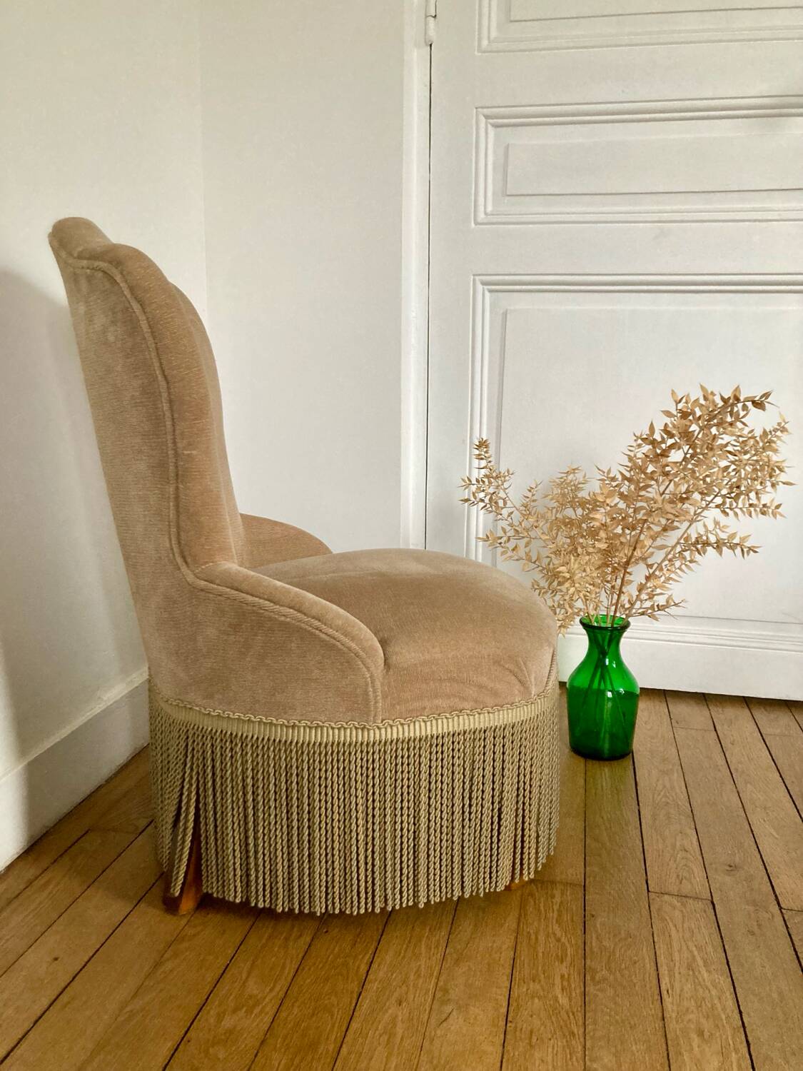 Beige velvet armchair