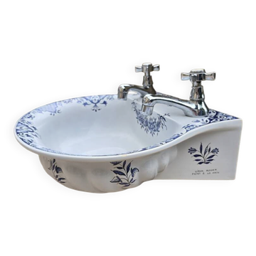 Lavabo, lave main en faïence Vieux Rouen peint à la main