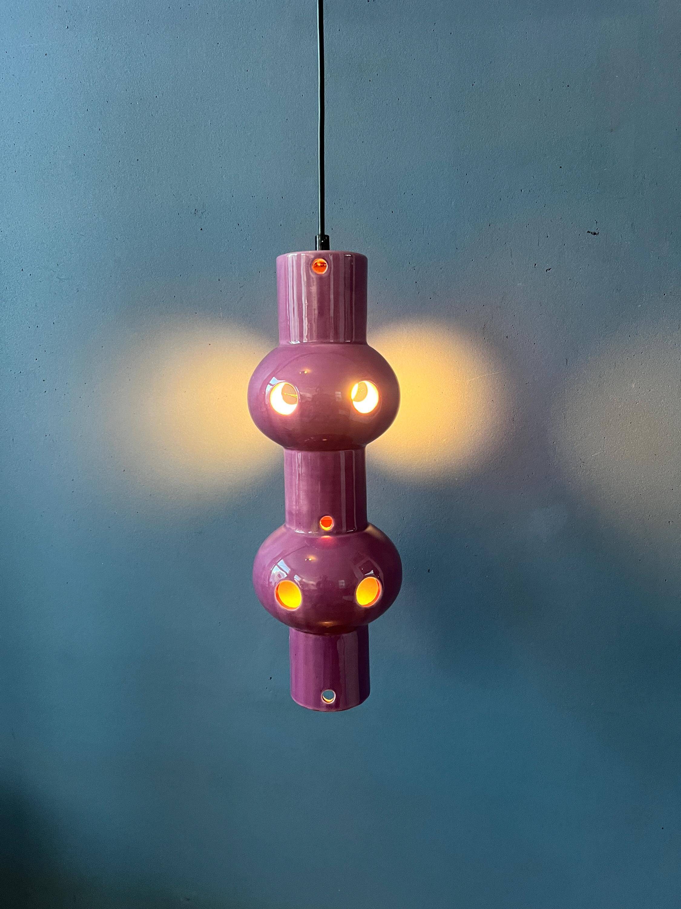 Suspension vintage en céramique rose violette West Germany