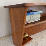Vintage solid oak geometric wall shelf