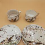 Set 2 coffee cups and saucers, porcelain signed Sarreguemines