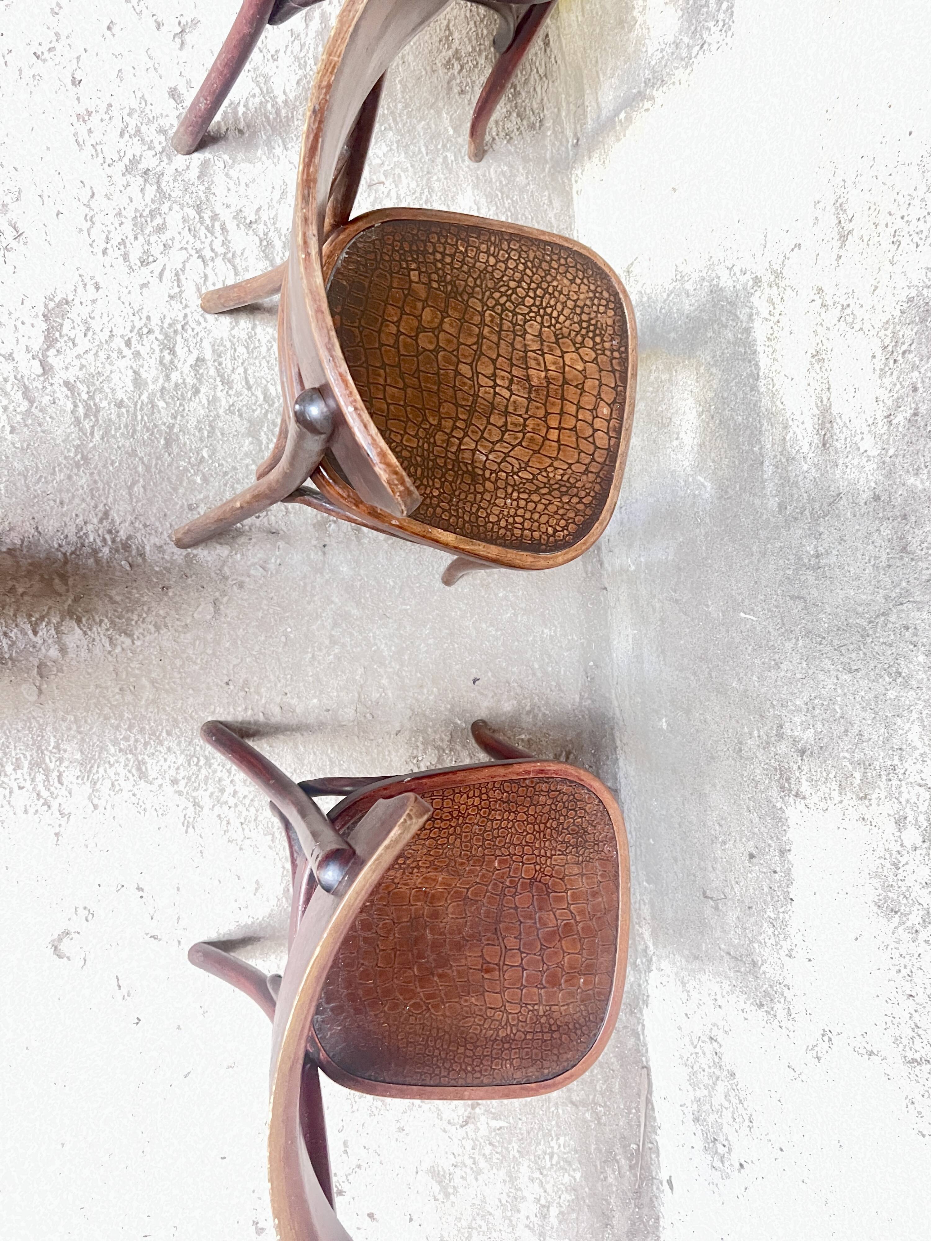 Set of 4 Fischel bistro chairs crocodile model 1930
