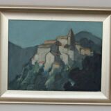 Mid Century Swedish Oil on Canvas “Village Motif” by Bengt Hillgrund