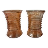 Pair of vases in iridescent orange glass. 1950s