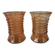 Pair of vases in iridescent orange glass. 1950s