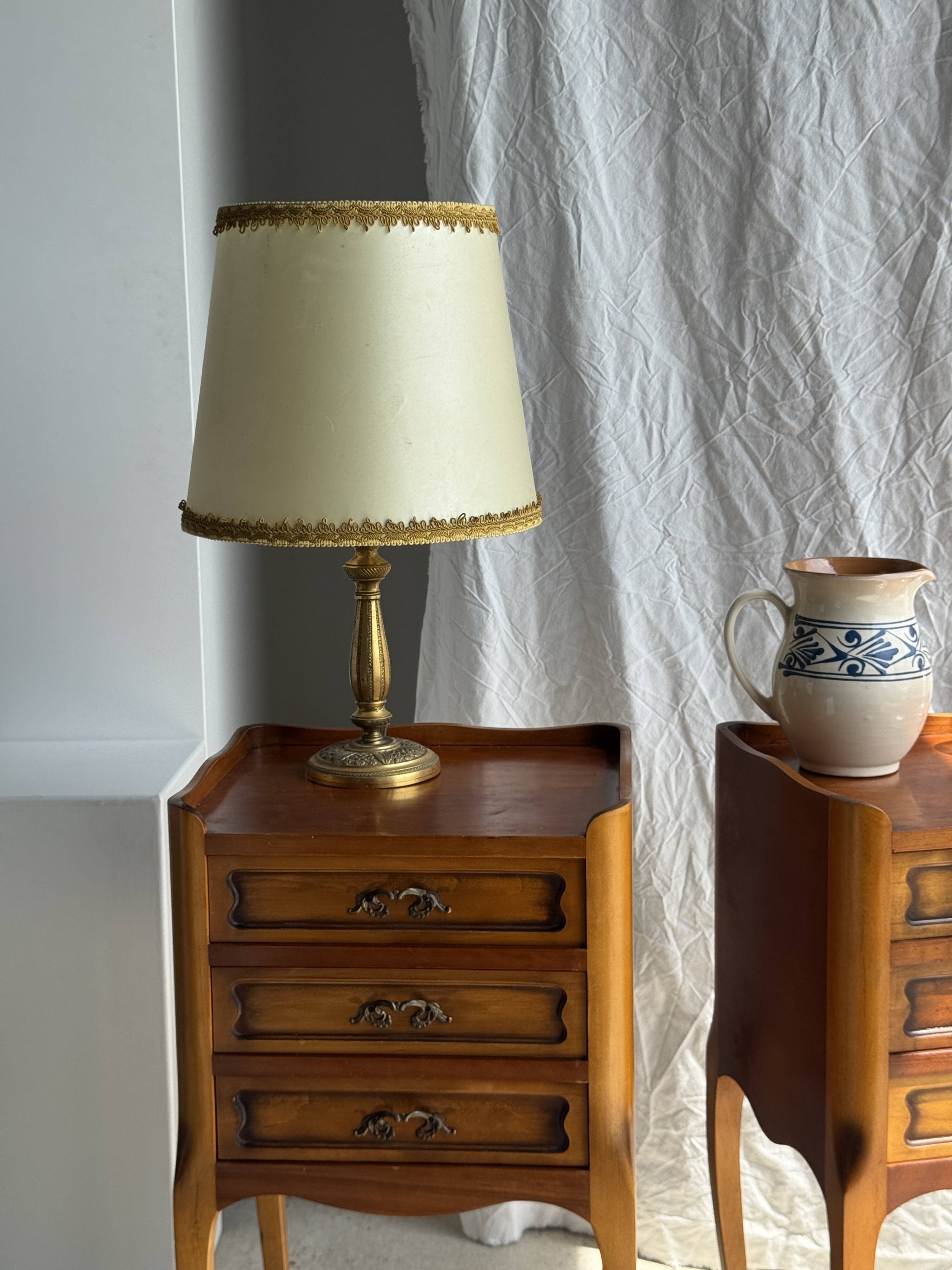 Small classic gold brass lamp with cream shade H48