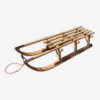 Old large sled in solid beech - 111 cm
