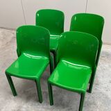 Set of 4 green stackable chairs 'Selene', Vico Magistretti, Artemide, 1960s