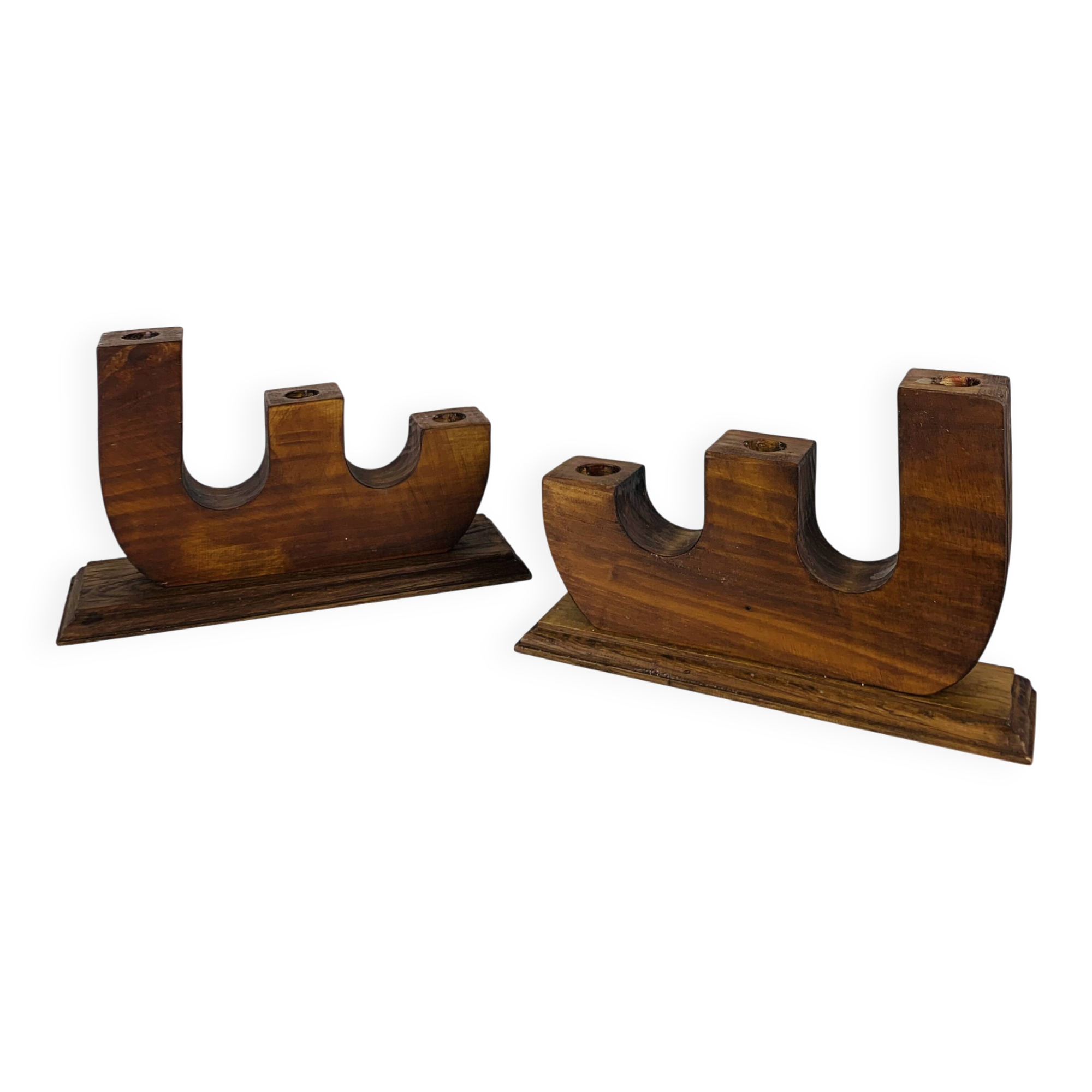 Pair of brutalist wooden candlesticks, 1960s
