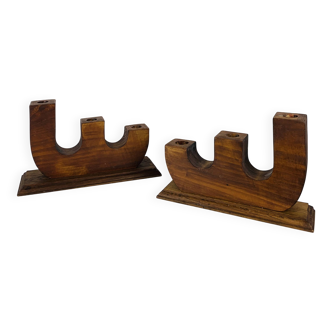 Pair of brutalist wooden candlesticks, 1960s