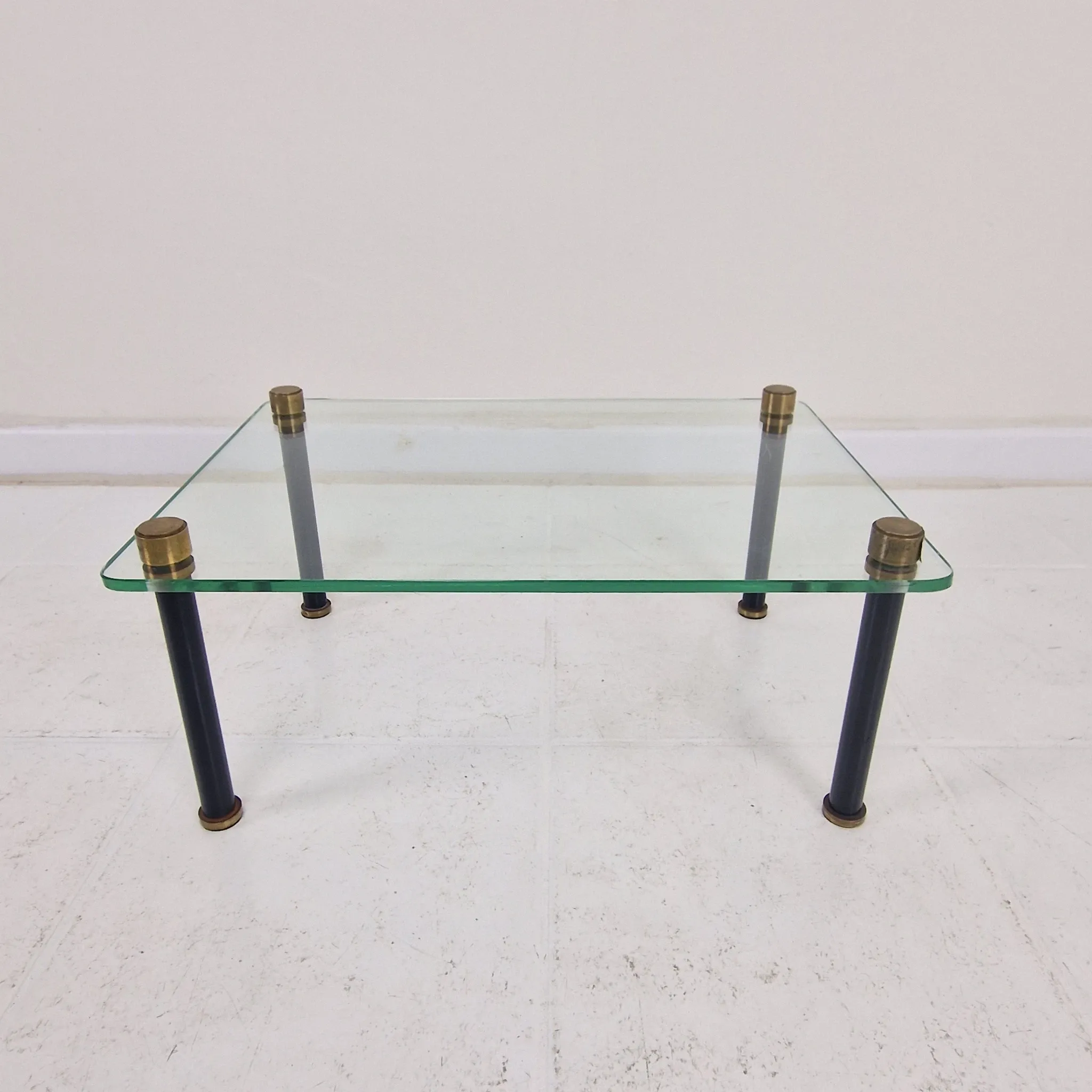 French Modernist Glass and Brass Display Tables with 'P. Andrieux', 1930's